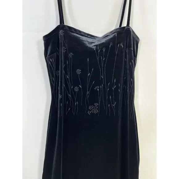 VTG Y2K Rampage Black Velour Velvet Floral Slip Dress Women’s M Fairy Grange - Picture 1 of 13